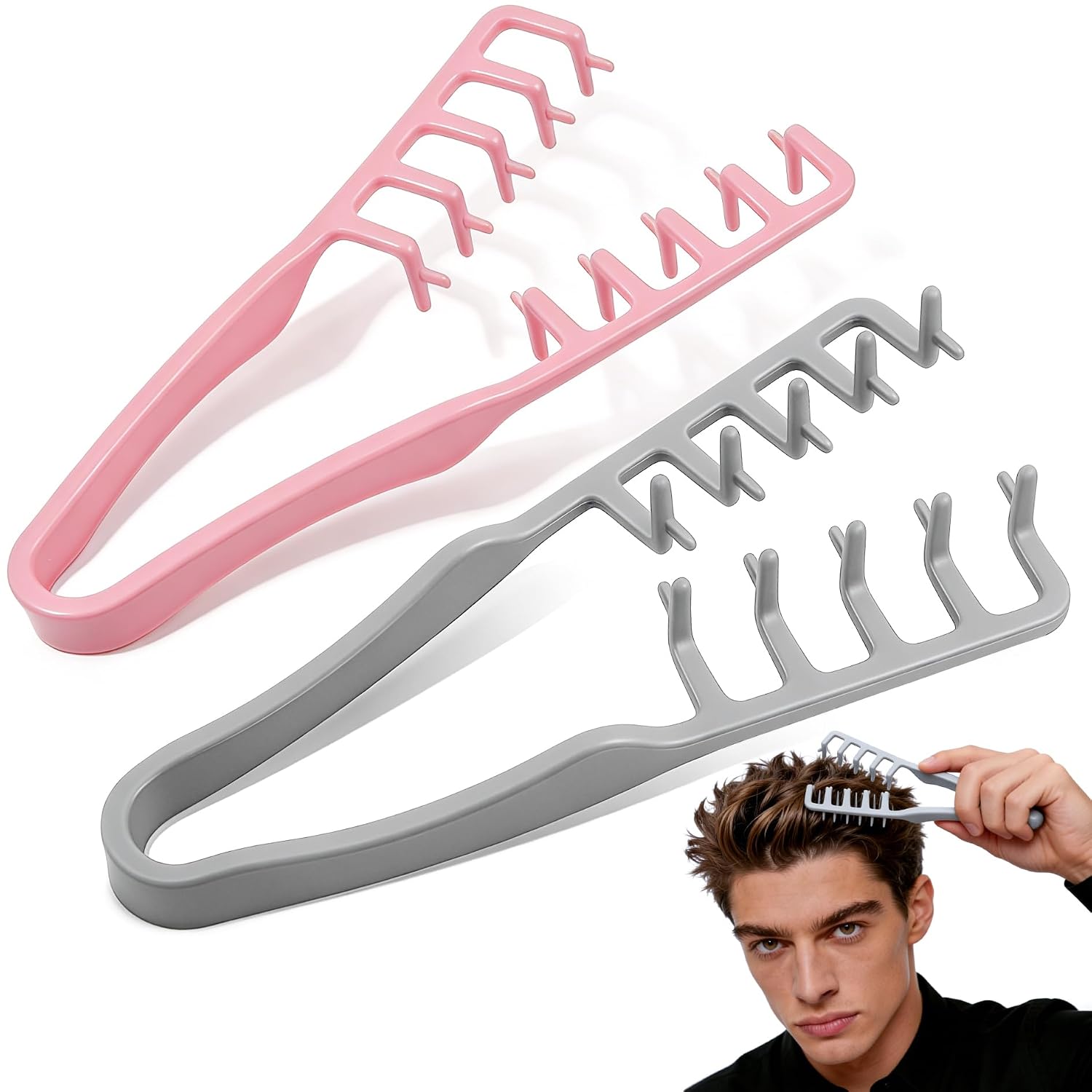 2Pcs Texture Comb,Volume Hair Comb Wide Tooth Comb for Curls,Styling Comb,Combs for Men Barber Wide Fine-Toothed Dual-Purpose Set