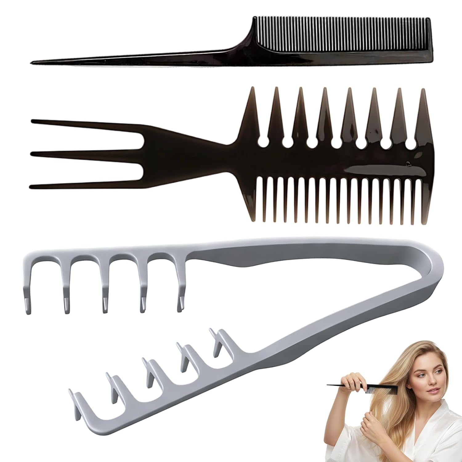 3PCS Texture Comb Set, Textured Styling Comb, Texture Comb Men Suitable for Fluffy Hairstyles, Travel-Friendly Styling Tools