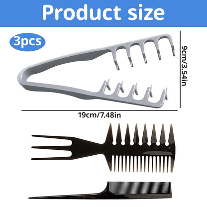 3PCS Texture Comb Set, Textured Styling Comb, Texture Comb Men Suitable for Fluffy Hairstyles, Travel-Friendly Styling Tools